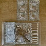 Tray and 3 vintage ramekins in worked glass