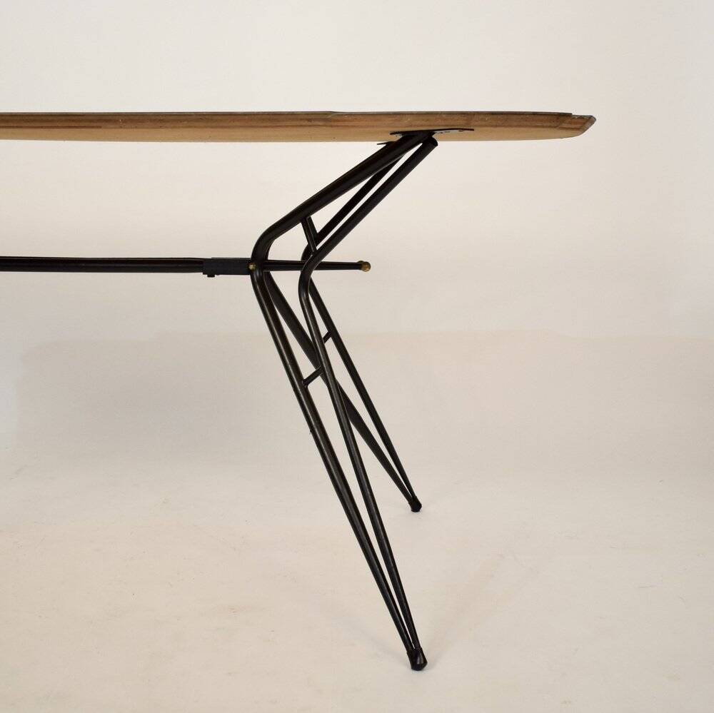 Mid-Century Italian Dining Table in Black Lacquered Metal and Formica, 1952