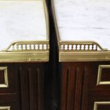 Pair of Mahogany Nightstands with White Carrara Marble in Louis XVI Style