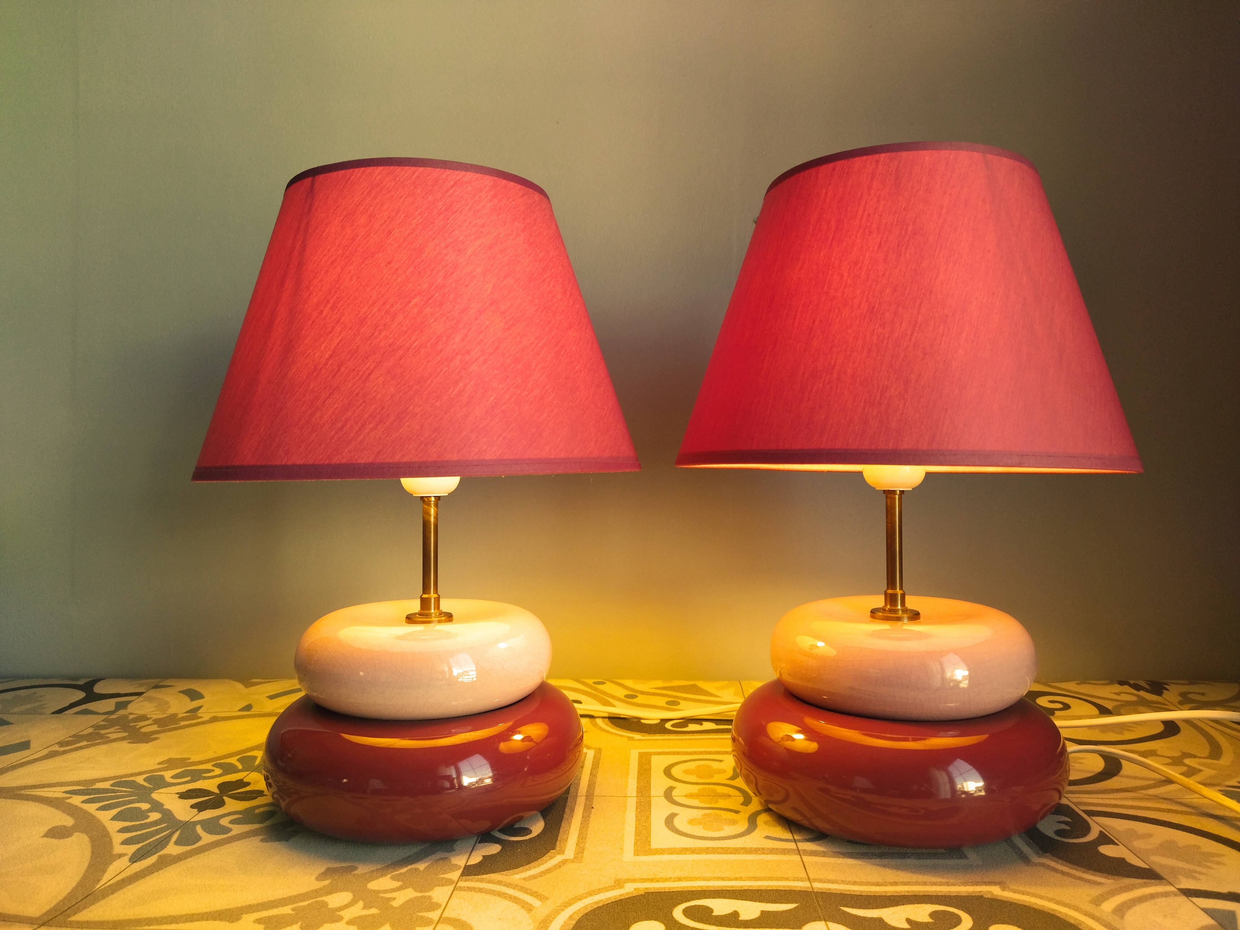 Paire de lampe Kostka vintage, modèle sumo fuschia