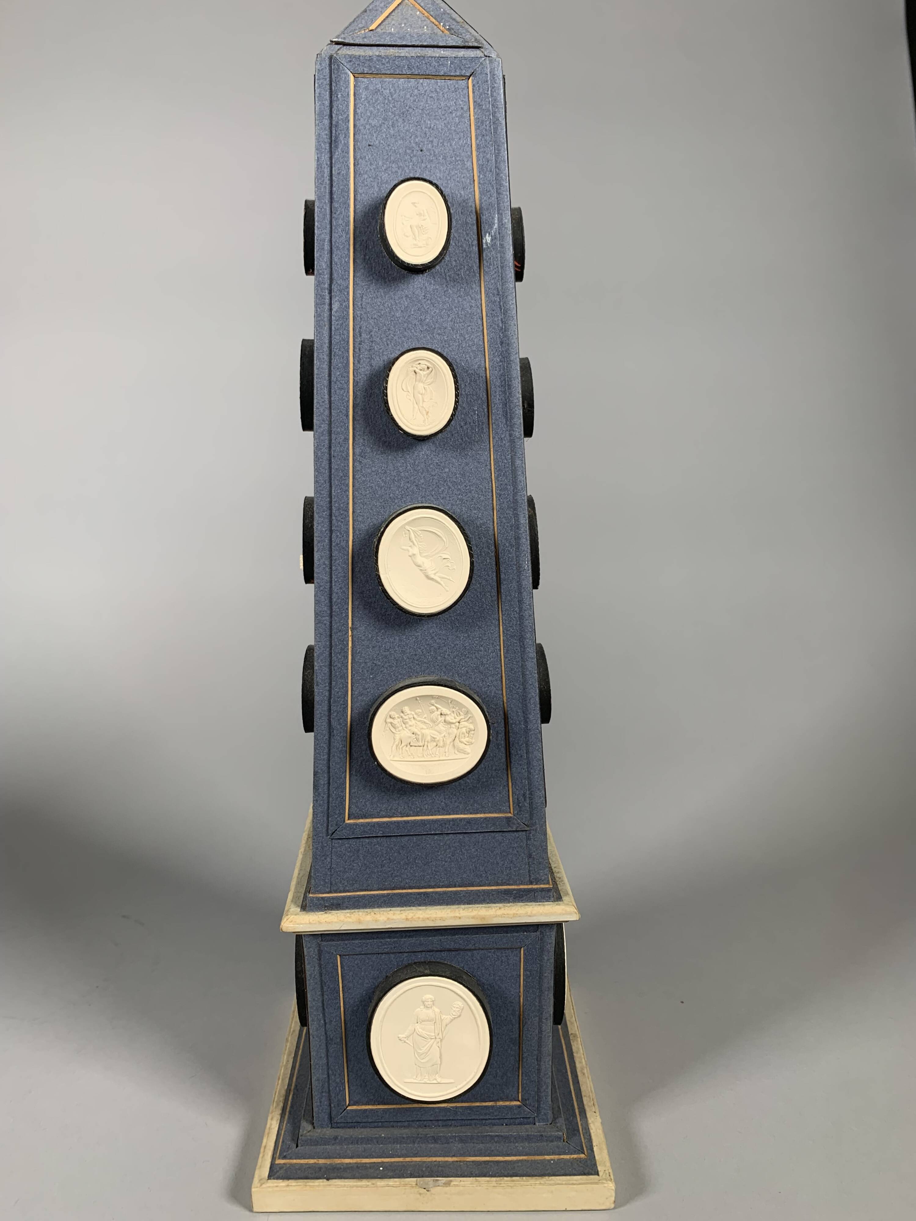 Pair of Ornate Obelisks with Cameos in Plaster in the Antique Style, Late 18th Century