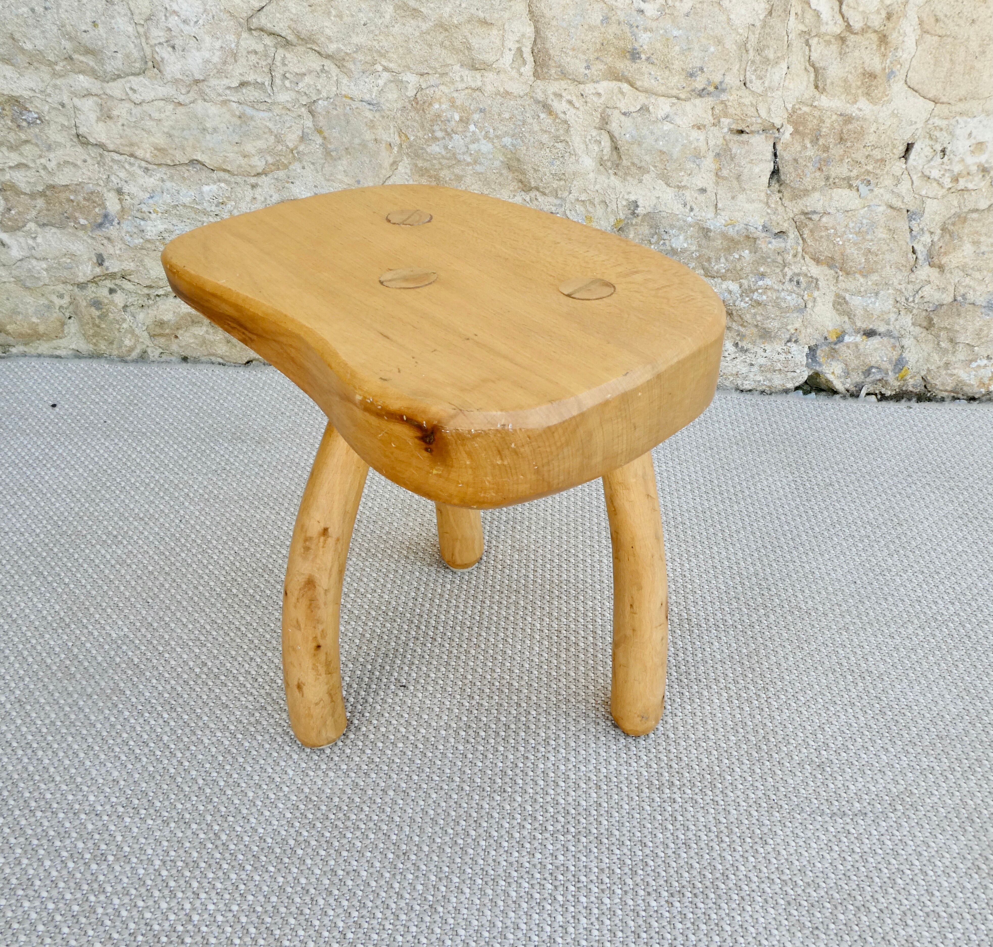 Solid wood tripod stool, 70s