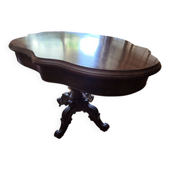 Table violon Henri 3. Acajou. Pied à vis démontable,  2 tiroirs. Assez B.A