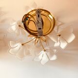3 wall lights in glass and gilded brass