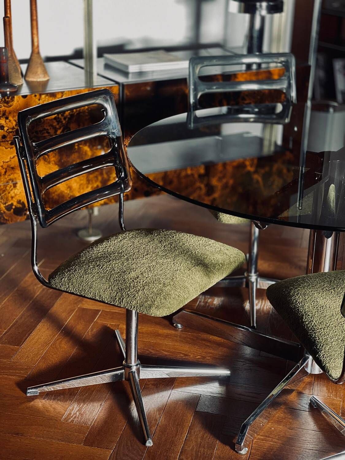 Set of 4 vintage swivel chairs in chrome steel – 1970s NAMCO