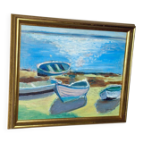 Original Mid Century Swedish Oil On Panel – “Harbor” By Lars Herder – Dated 1945 – Vintage & Framed – 45 × 37 Cm (17.7" × 14.6")