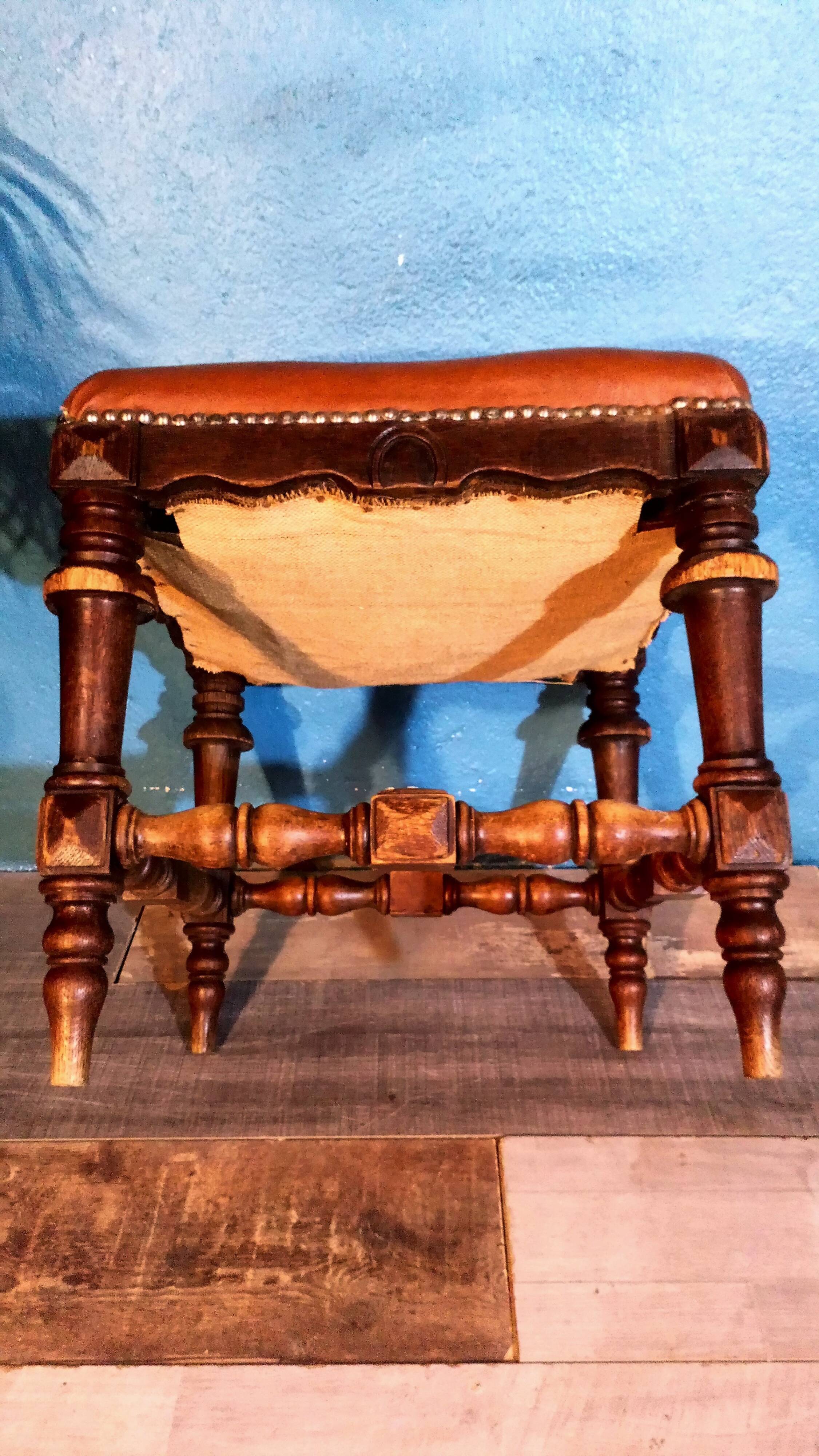 Wood and leather stool 1900s