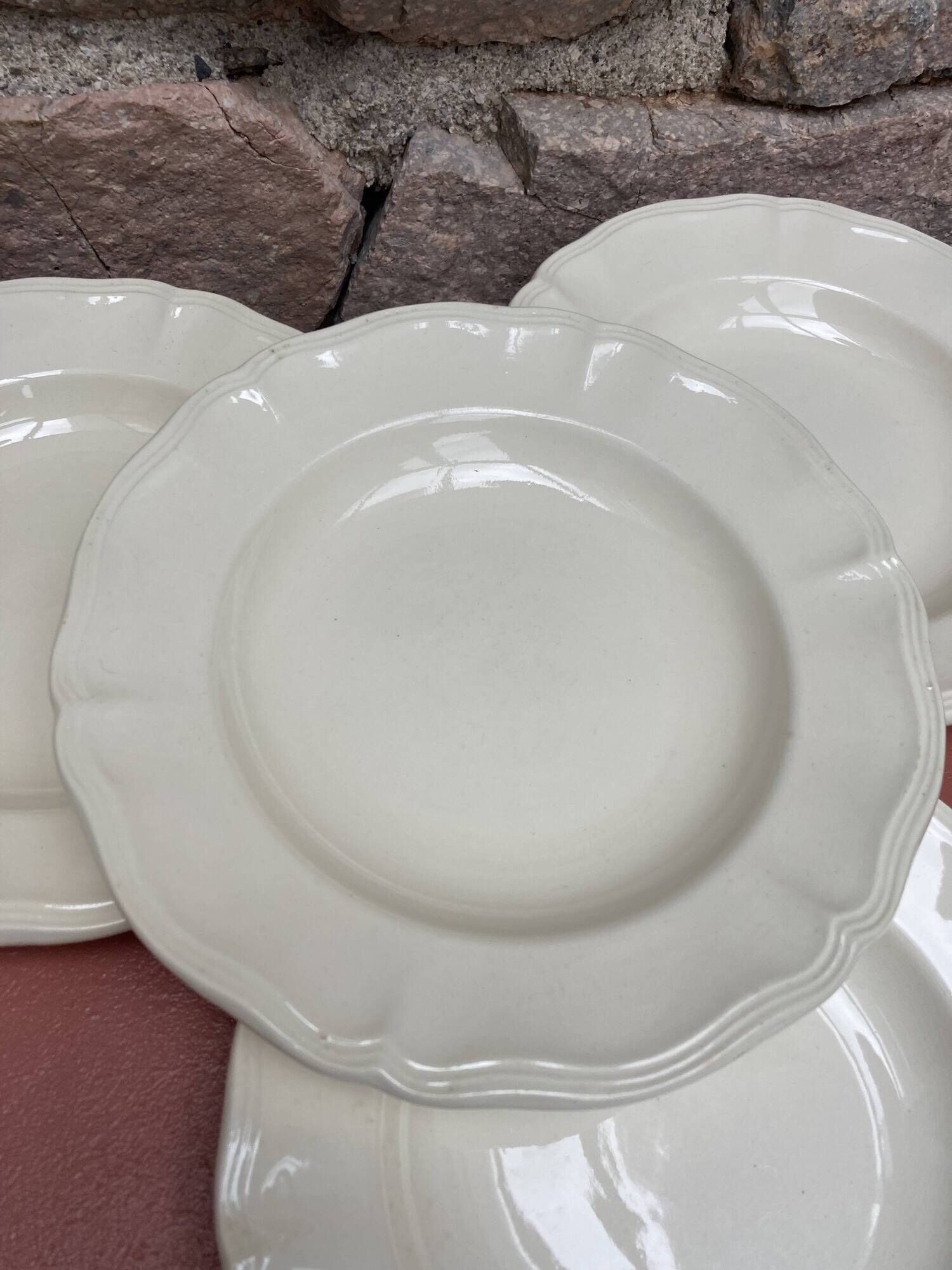 Set of 4 ivory gadroon soup plates Digoin Sarreguemines