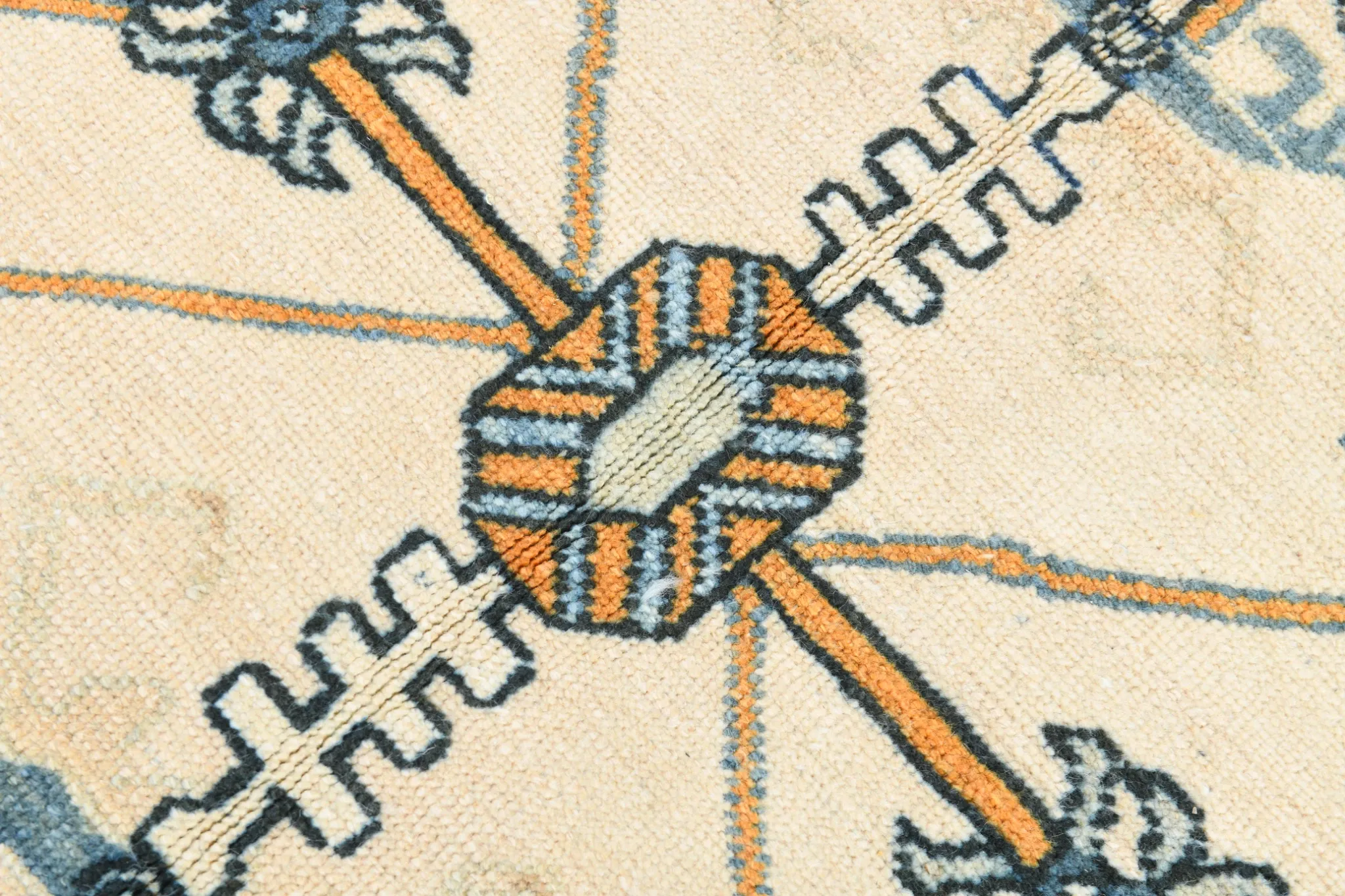 Vintage Large Blue & Peach Persian Rug, Handmade Wool Rustic Decor,348x495