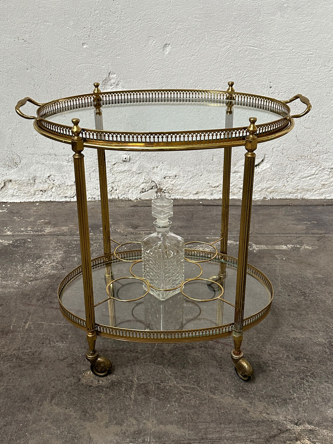 Rolling serving cart, brass service trolley