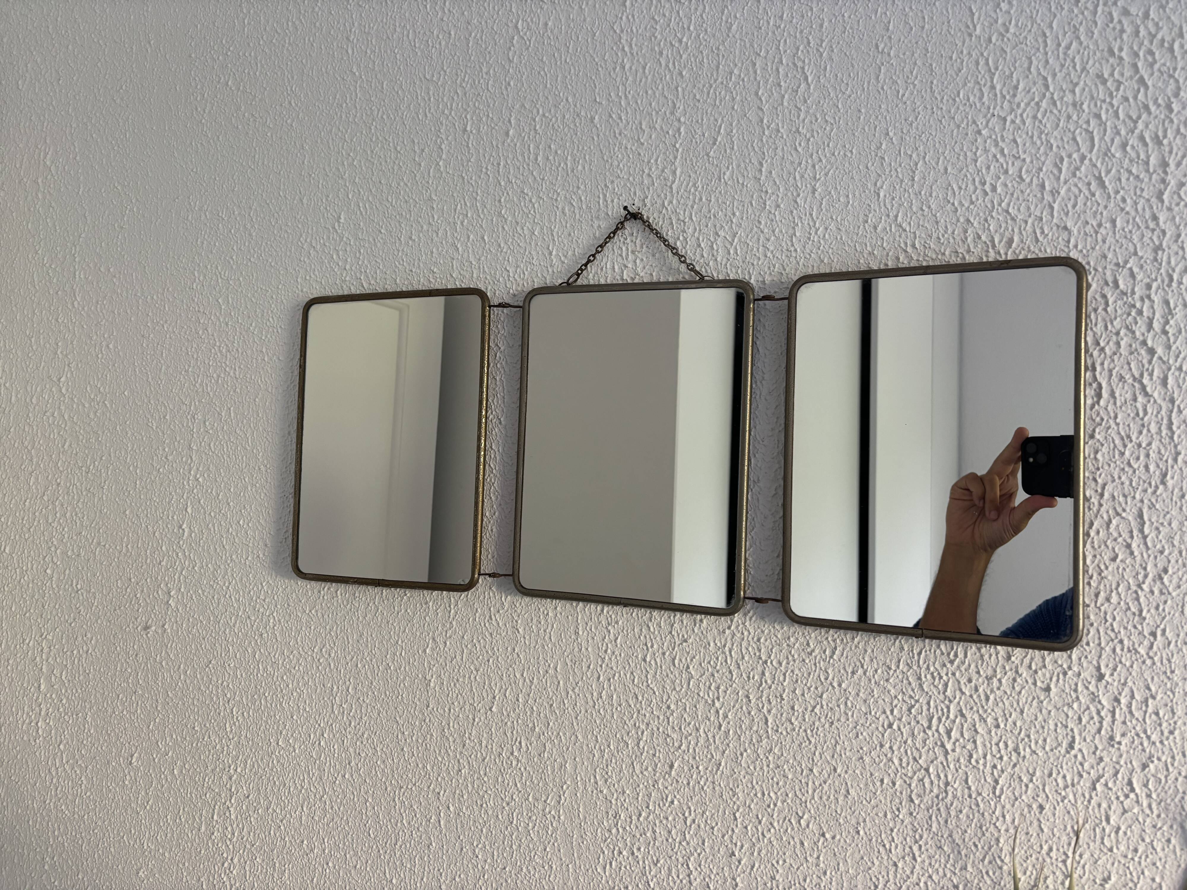 Vintage 1960 triptych mirror barber hairdresser Japonese style - 25 x 60 cm