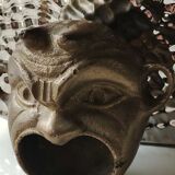 Ashtray/empty pocket devil's satyric head/diablotin, in bronze with golden patina. signed medina iran