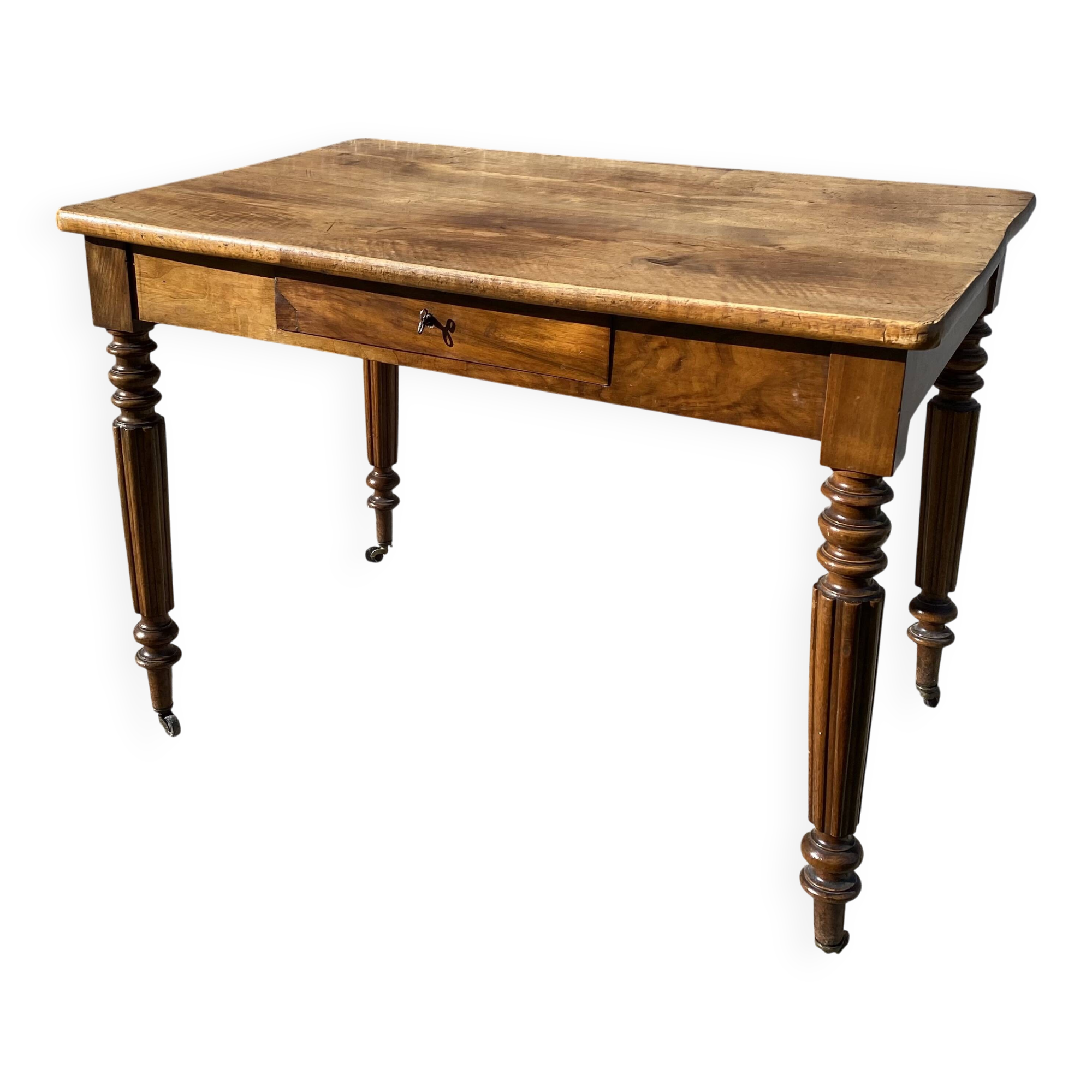 19th century desk in light walnut with 1 drawer