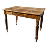 Table bureau XIXé en noyer blond à 1 tiroir