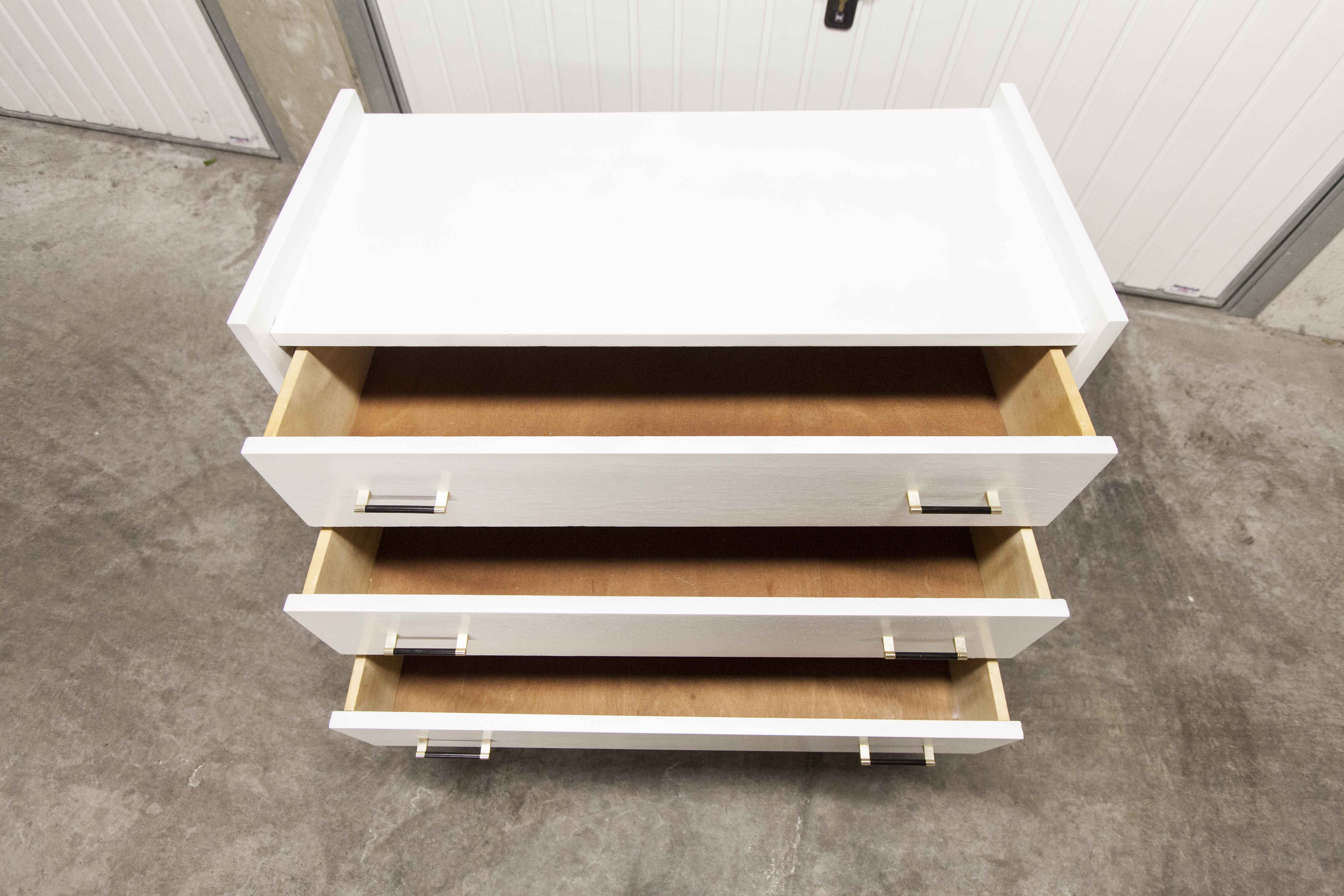 Scandinavian dresser 1960 3 drawers madeover brass bakelite