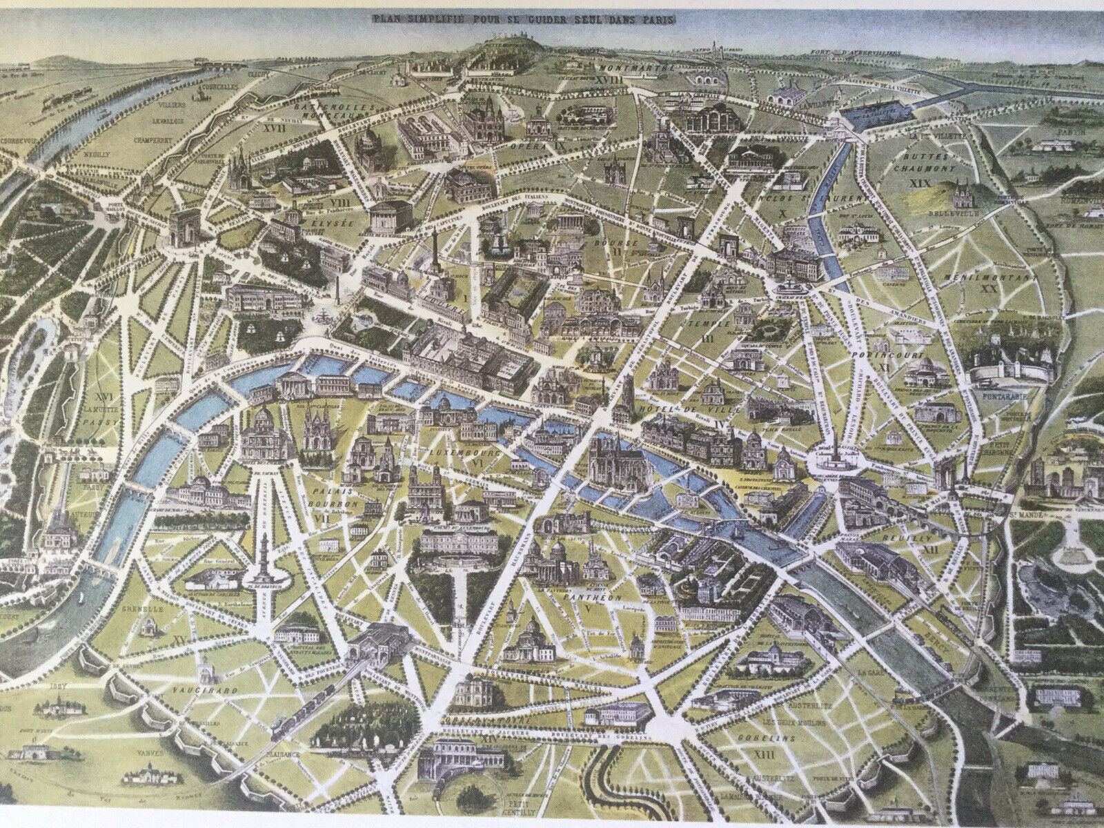 Historic map of Paris in 1864