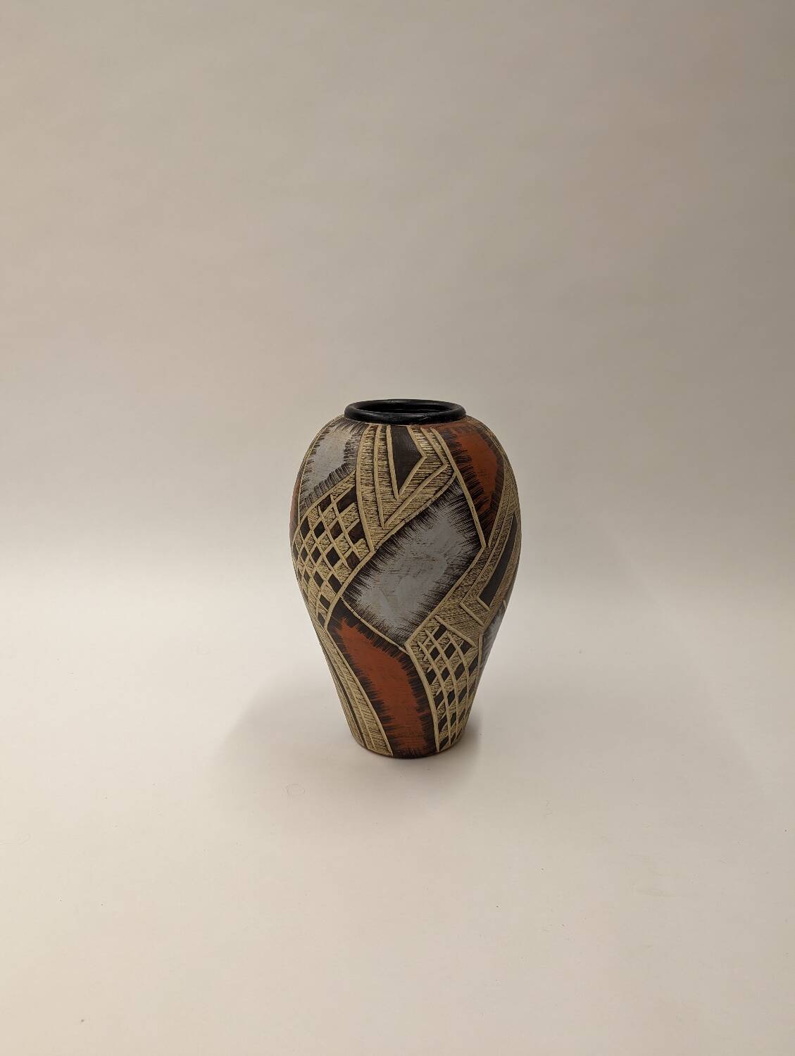 Large vintage ceramic vase abstract decor