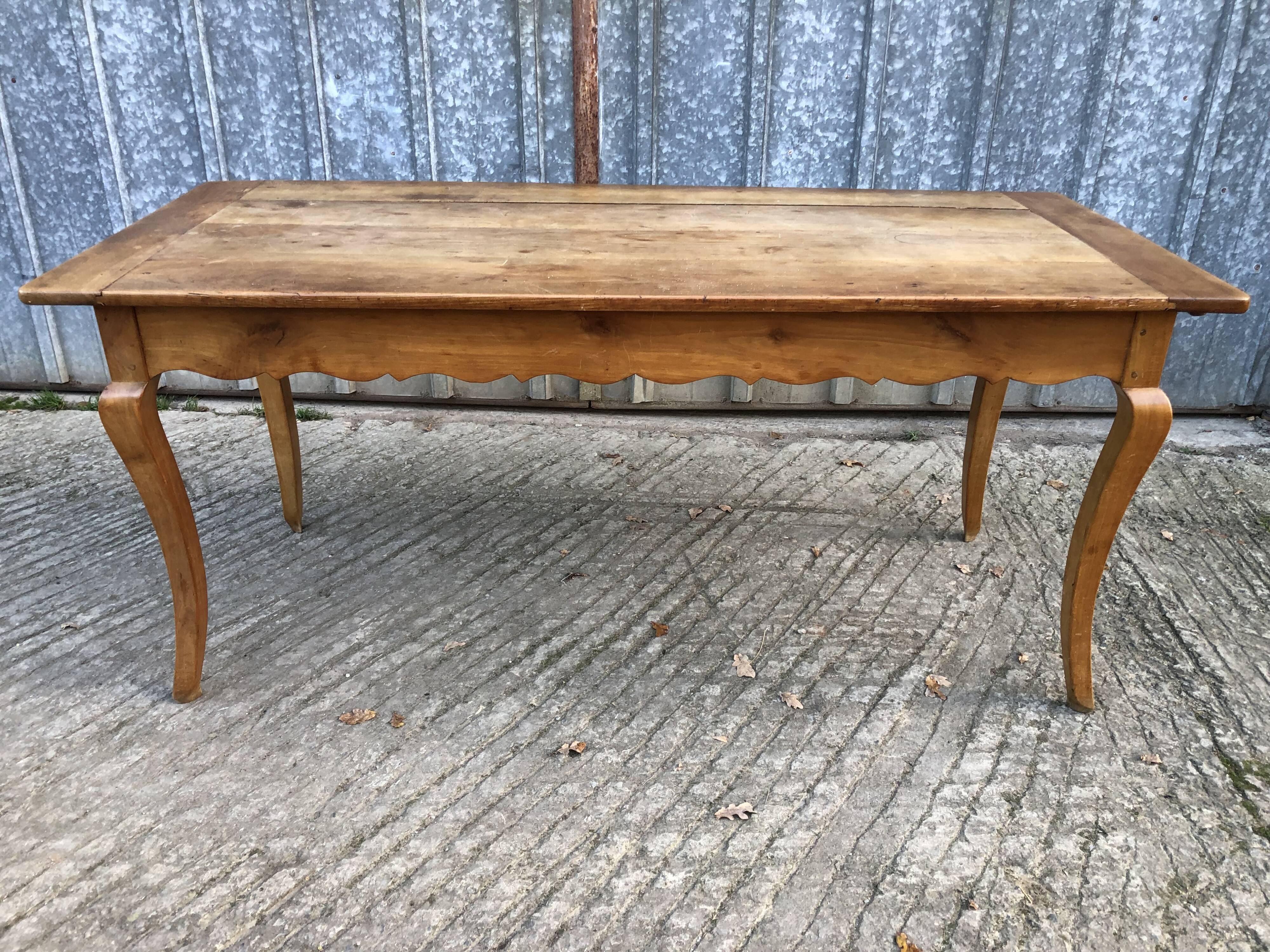 Antique Louis XV style farmhouse table in solid cherry wood.