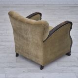 1950s, Danish relax armchair, green furniture velour, beech wood.