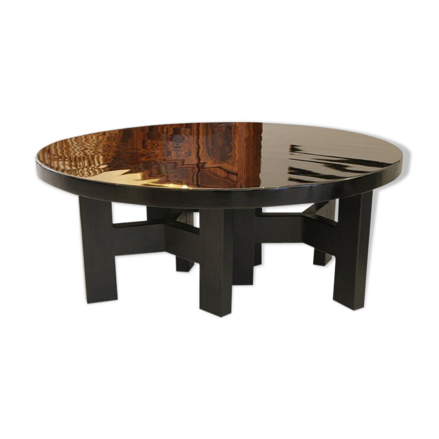 Black lacquered resin round coffee table by Ado Chale c.1970s