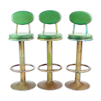 Bar stools in metal and leather, Czechoslovakia 1950