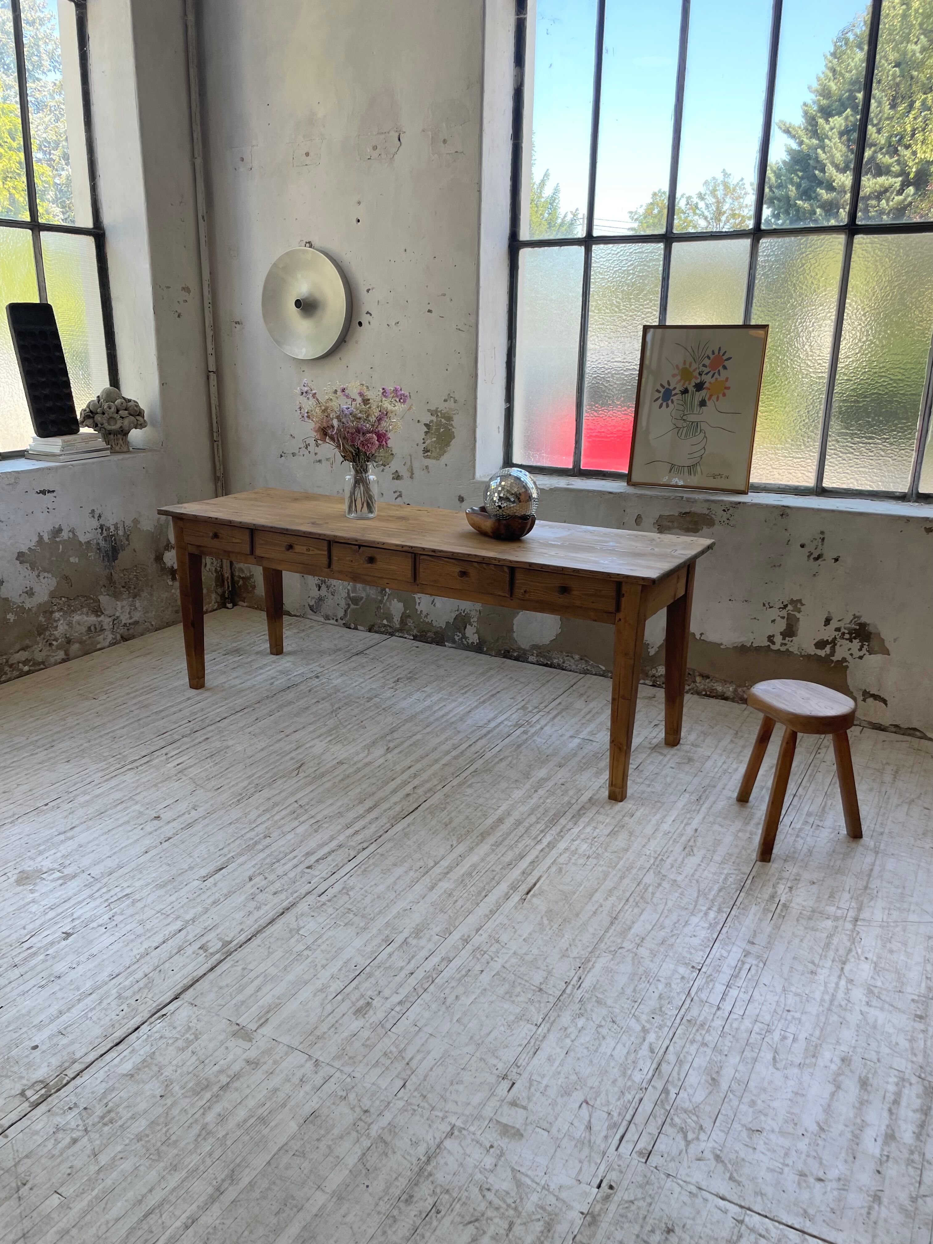 Farmhouse table pine multi-drawers