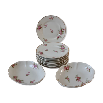 Lot of 8 plates dessert and 2 raviers Limoges, Bernardaud 20s