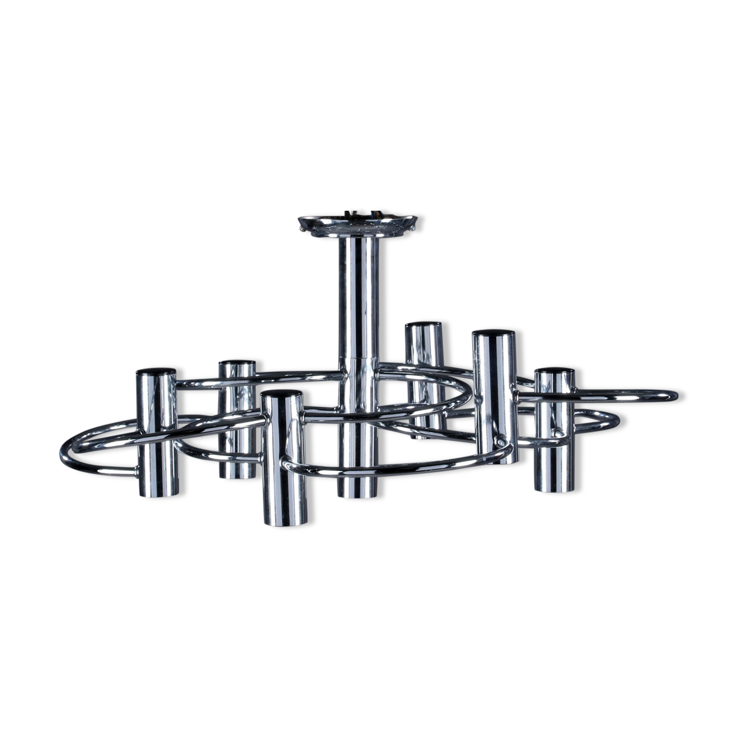 Sciolari chrome metal ceiling light with 8 light sources.