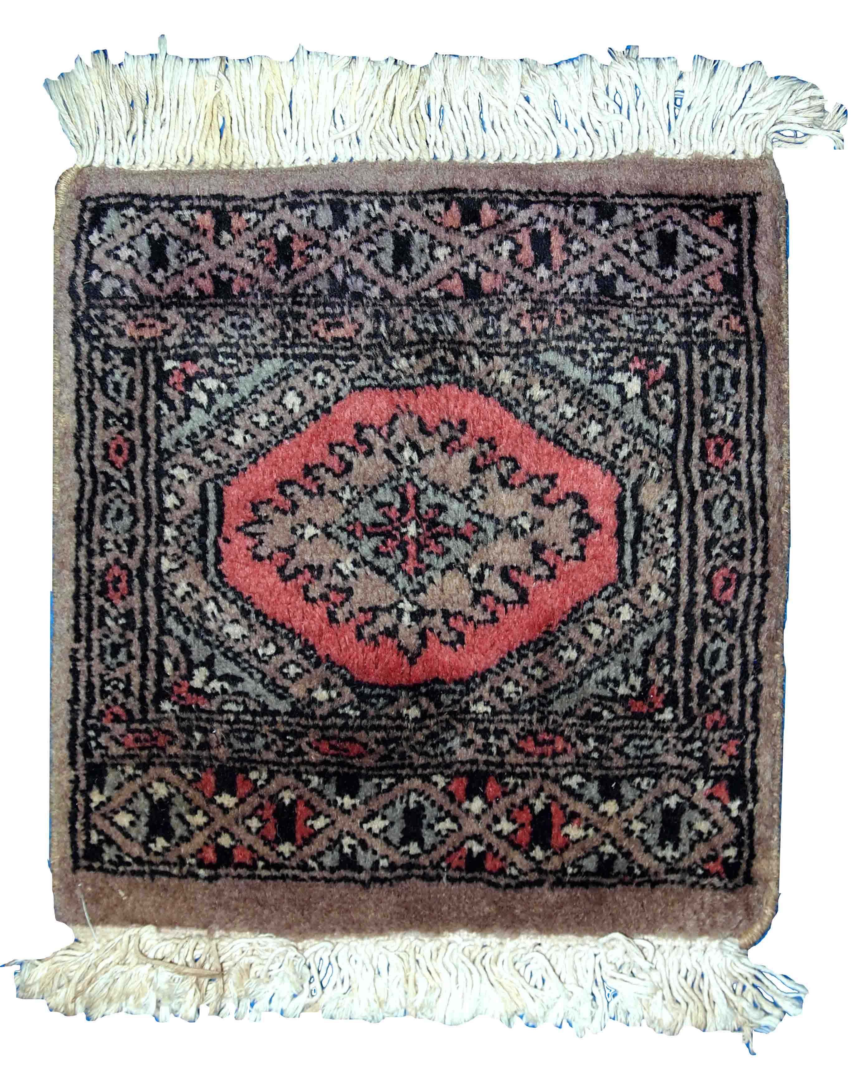 Vintage carpet Uzbek Bukhara handmade 31cm x 33cm 1960s, 1C769