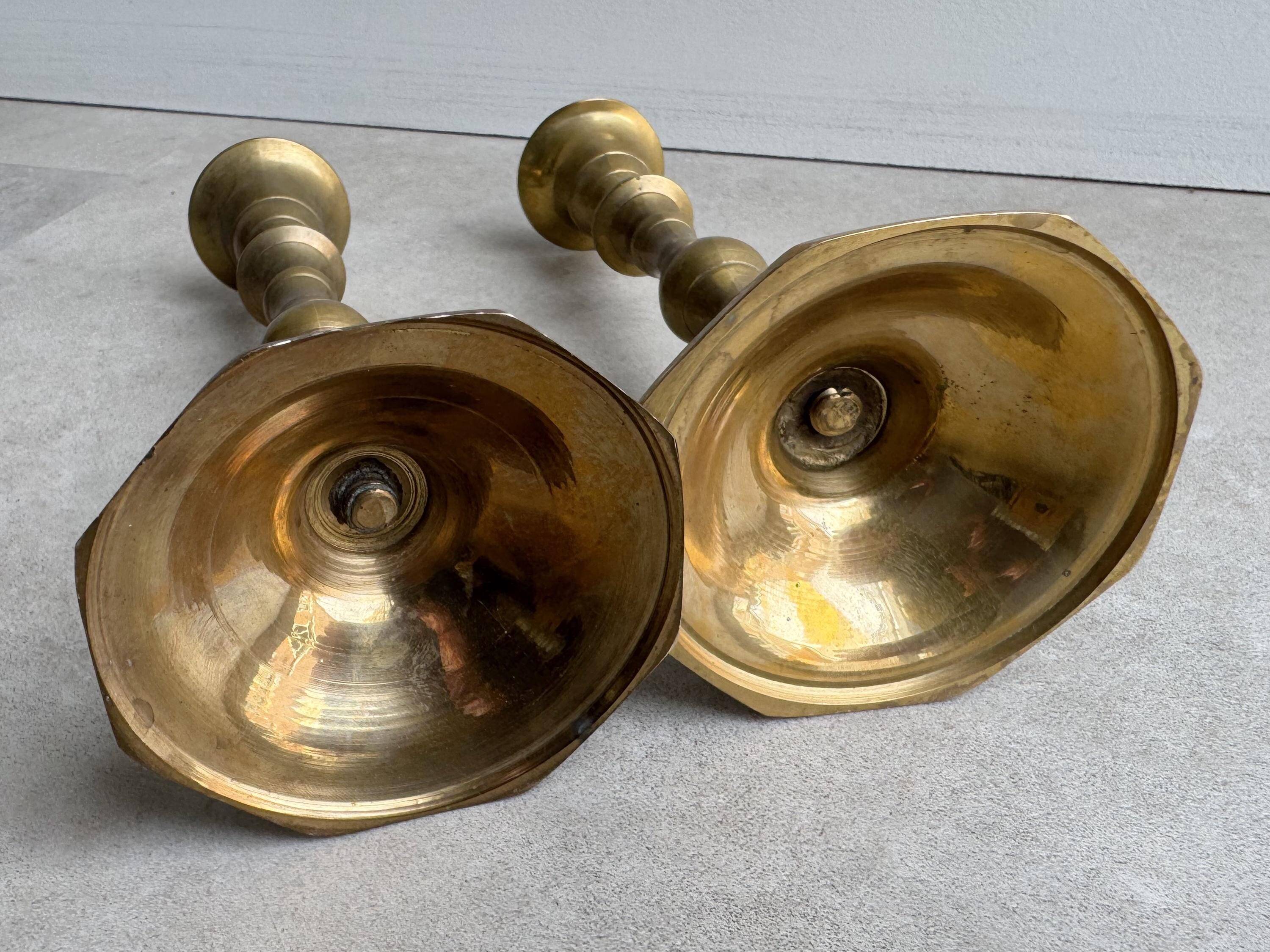 Ensemble de 2 porte-bougies en laiton vintage