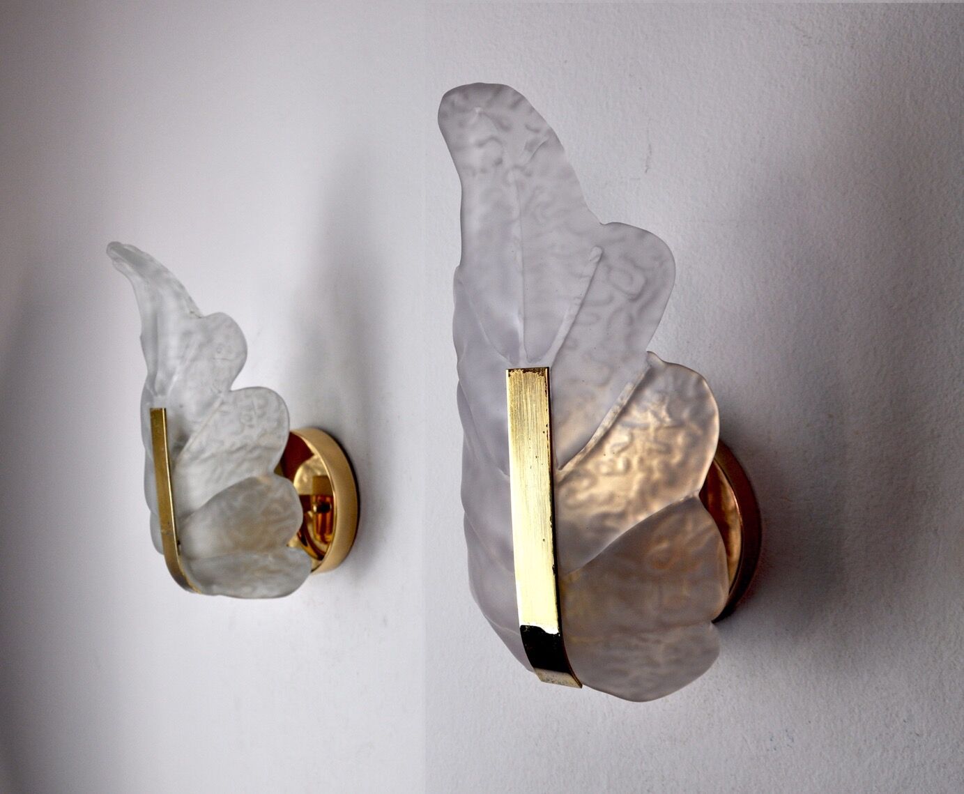 Pair of "leaf" wall lamps by Carl Fagerlund, purple Murano glass, Germany, 1970