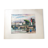 André Duculty (1912-1990) Watercolor on paper "Fishing port in the Mediterranean" Signed below