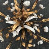 8 lights golden leaves and white flowers chandelier