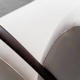 Set divano e poltrona in tessuto bianco legno anni ’70 modernariato