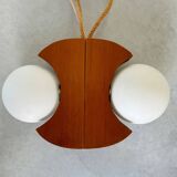 Scandinavian design chandelier pendant, rope, opaline and pine, from the 1980s