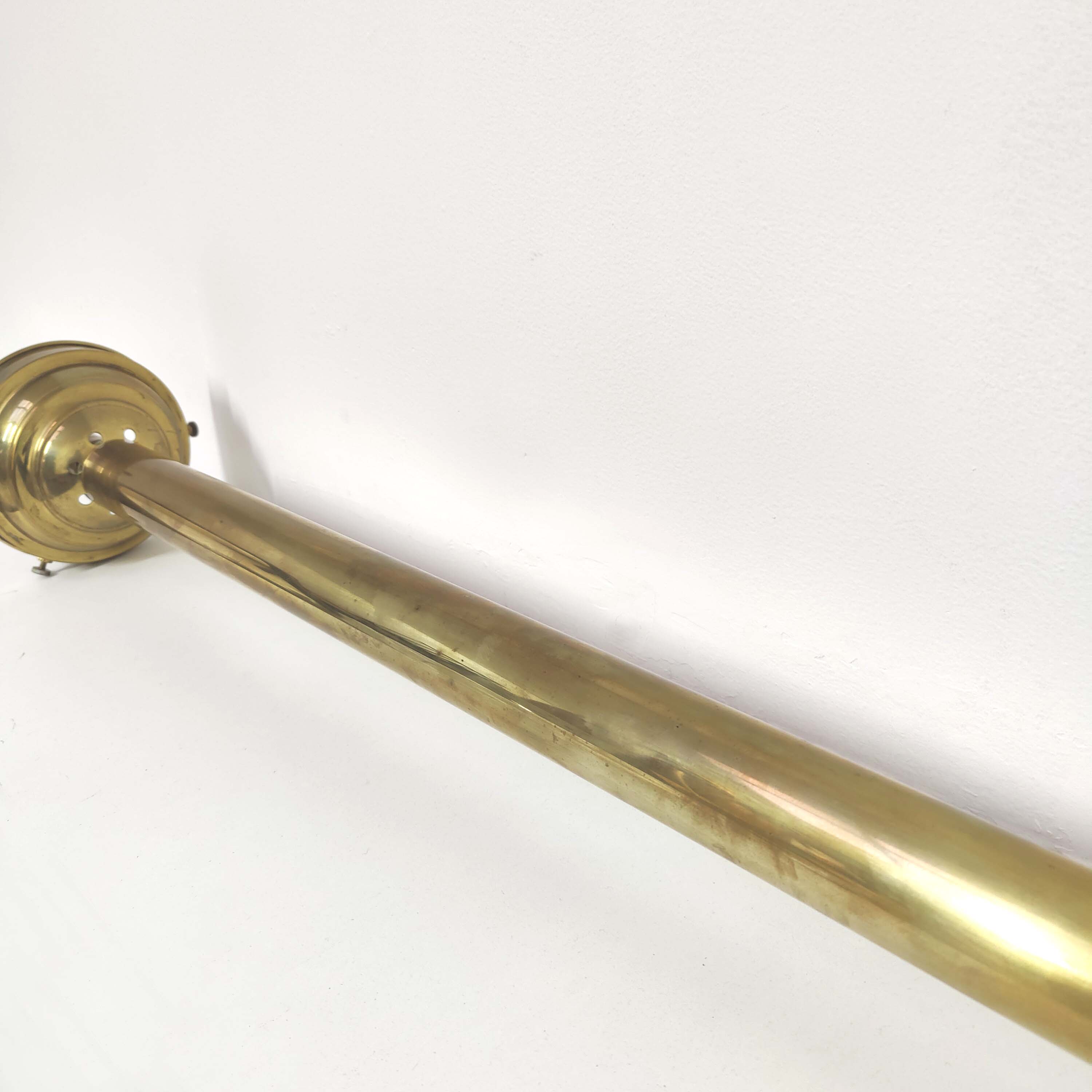 Brass brasserie floor lamp with opaline glass globe