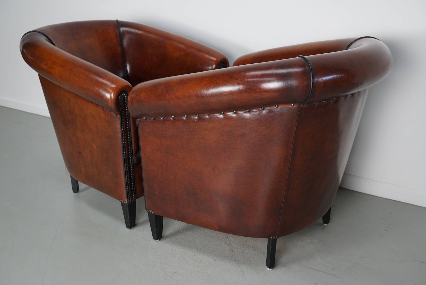 Vintage Dutch Cognac Leather Club Chairs, Set of 2