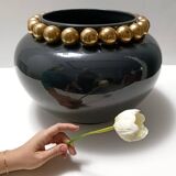 Dark Grey / Green Lacquered Ceramic Vase attr. to Domenico Rambelli, Italy