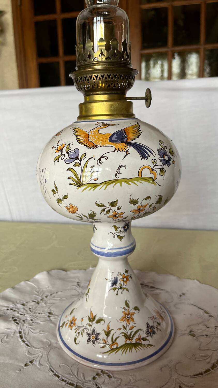 Moustiers earthenware decor kerosene lamp