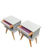 Pair of vintage 1950s compass foot bedside tables