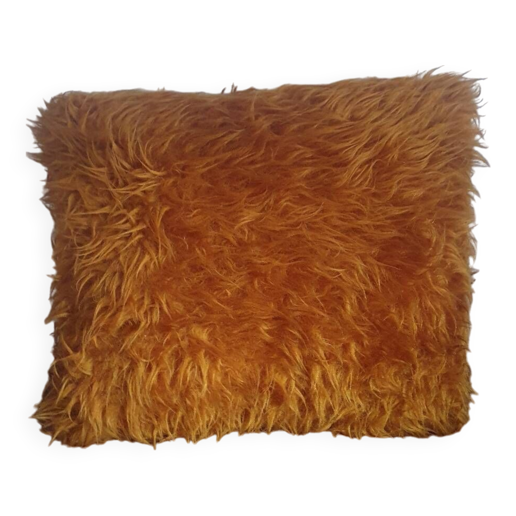 Faux fur cushion mustard yellow orange mustard vintage 70's