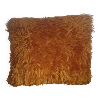 Faux fur cushion mustard yellow orange mustard vintage 70's