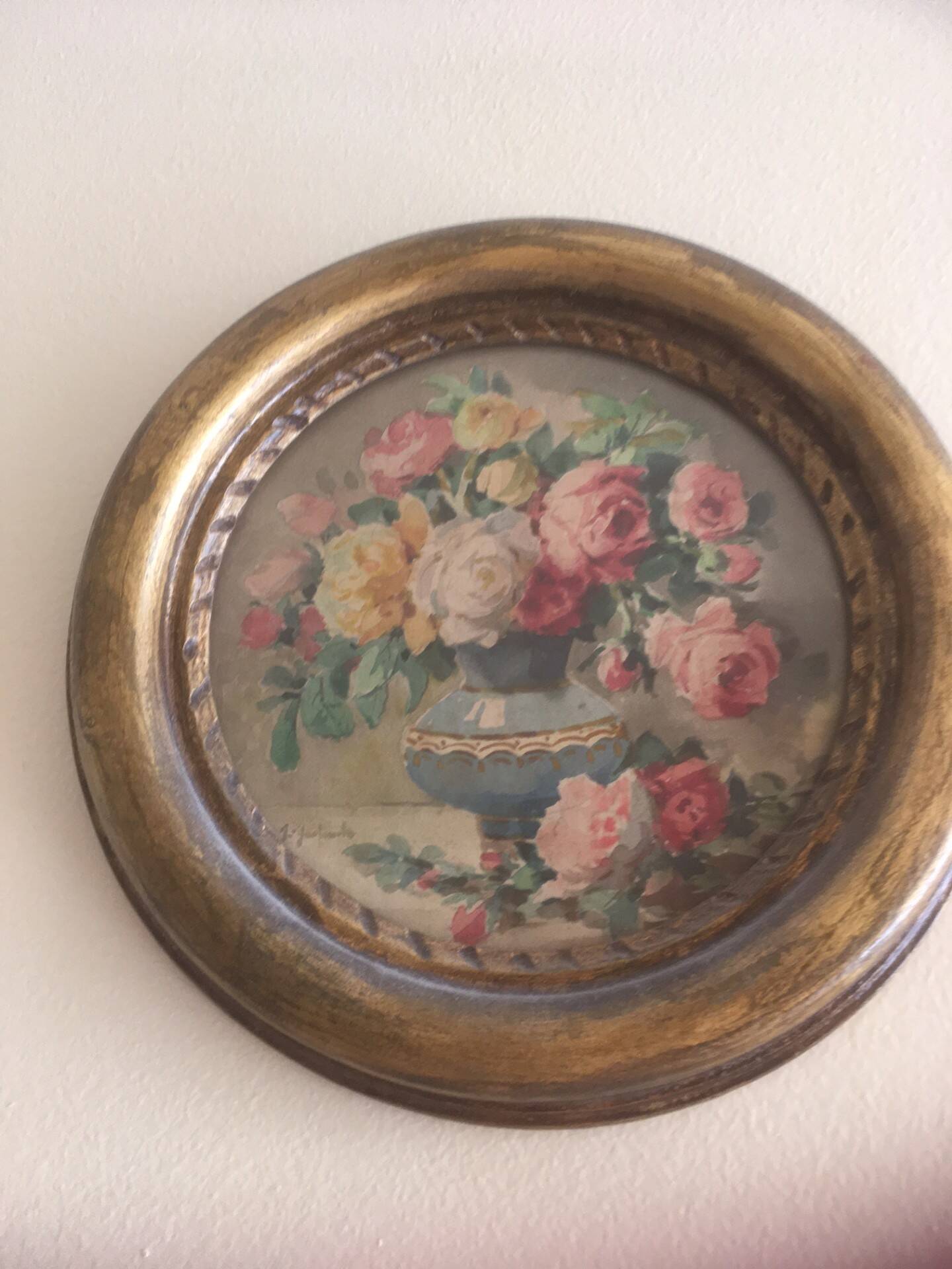 Old painting, watercolour, framed in gilded wood.