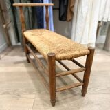 Straw bench and vintage wood