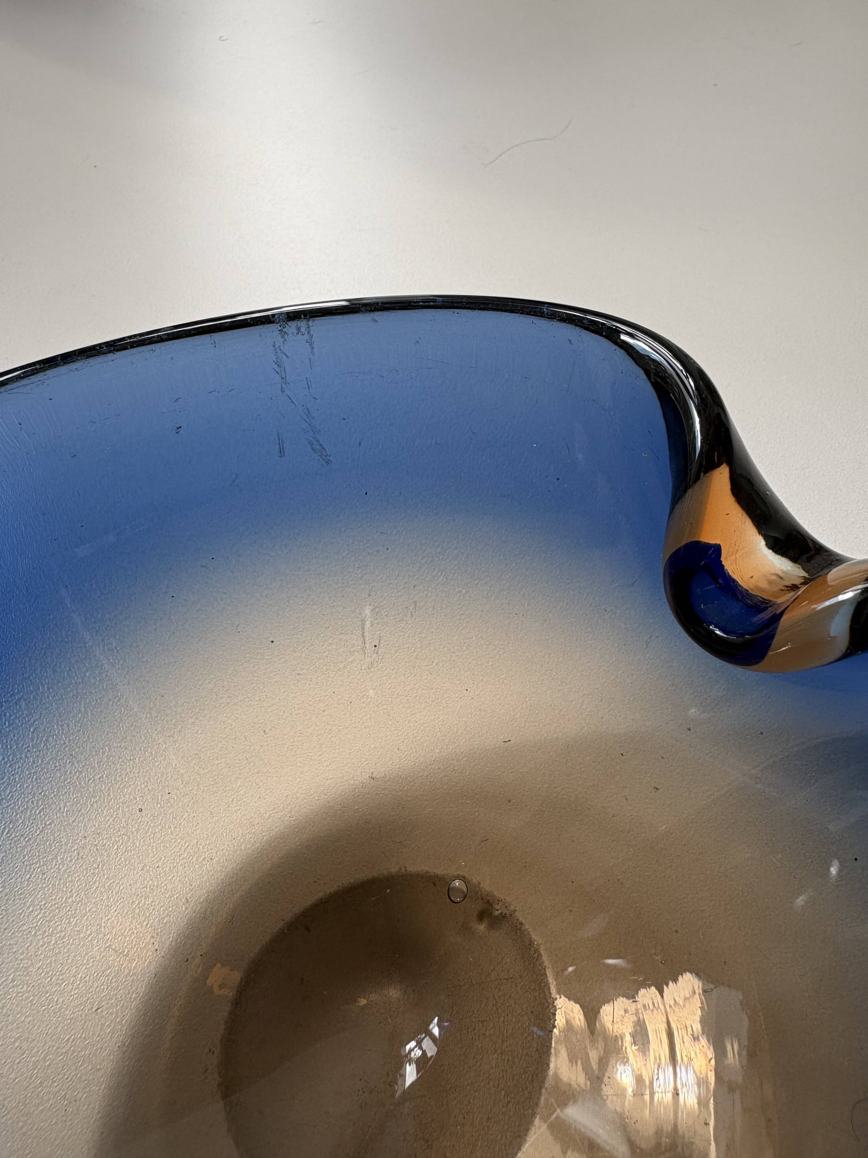 Blue and amber Murano glass ashtray/trinket dish 1960-70
