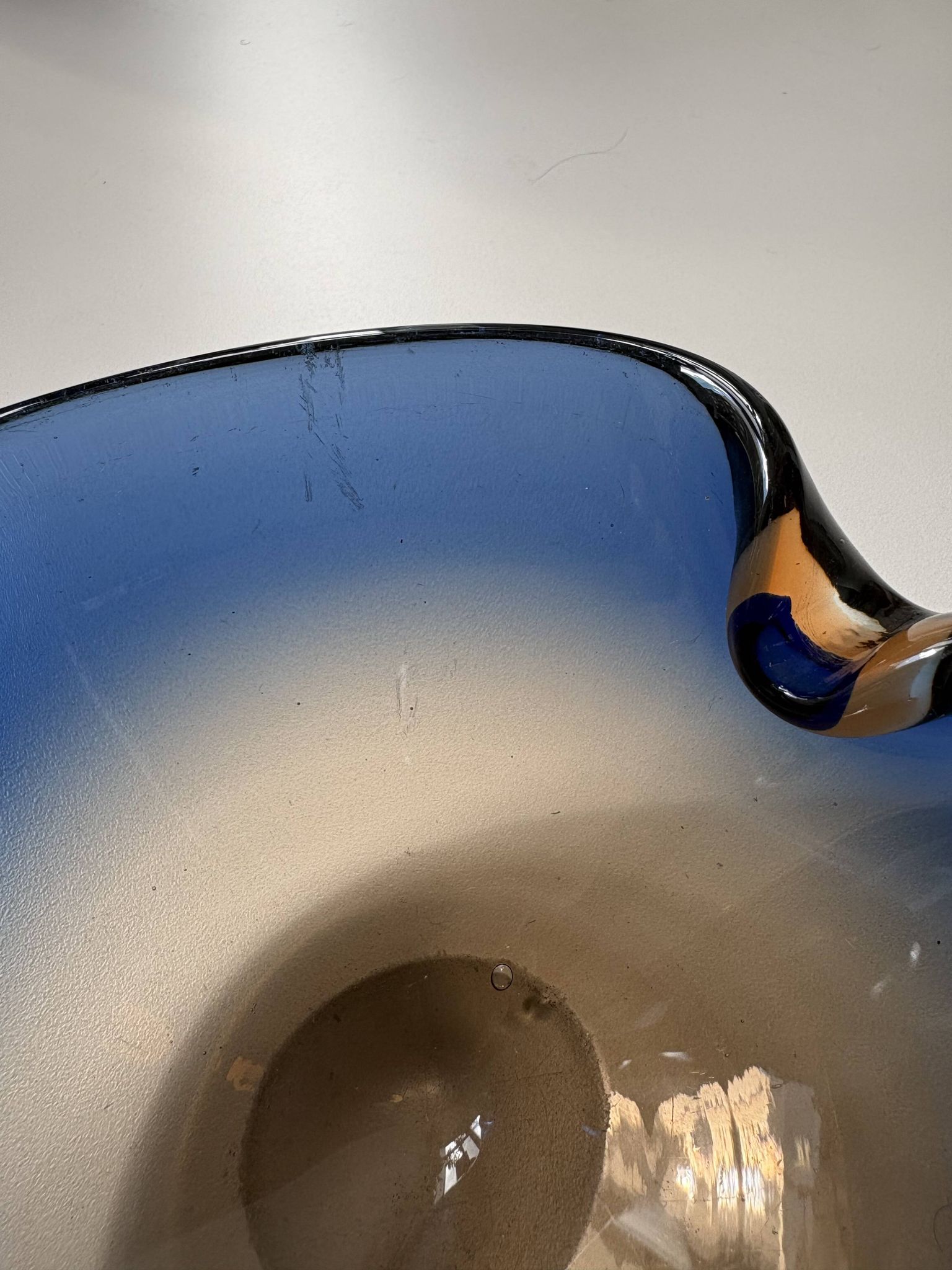 Blue and amber Murano glass ashtray/trinket dish 1960-70