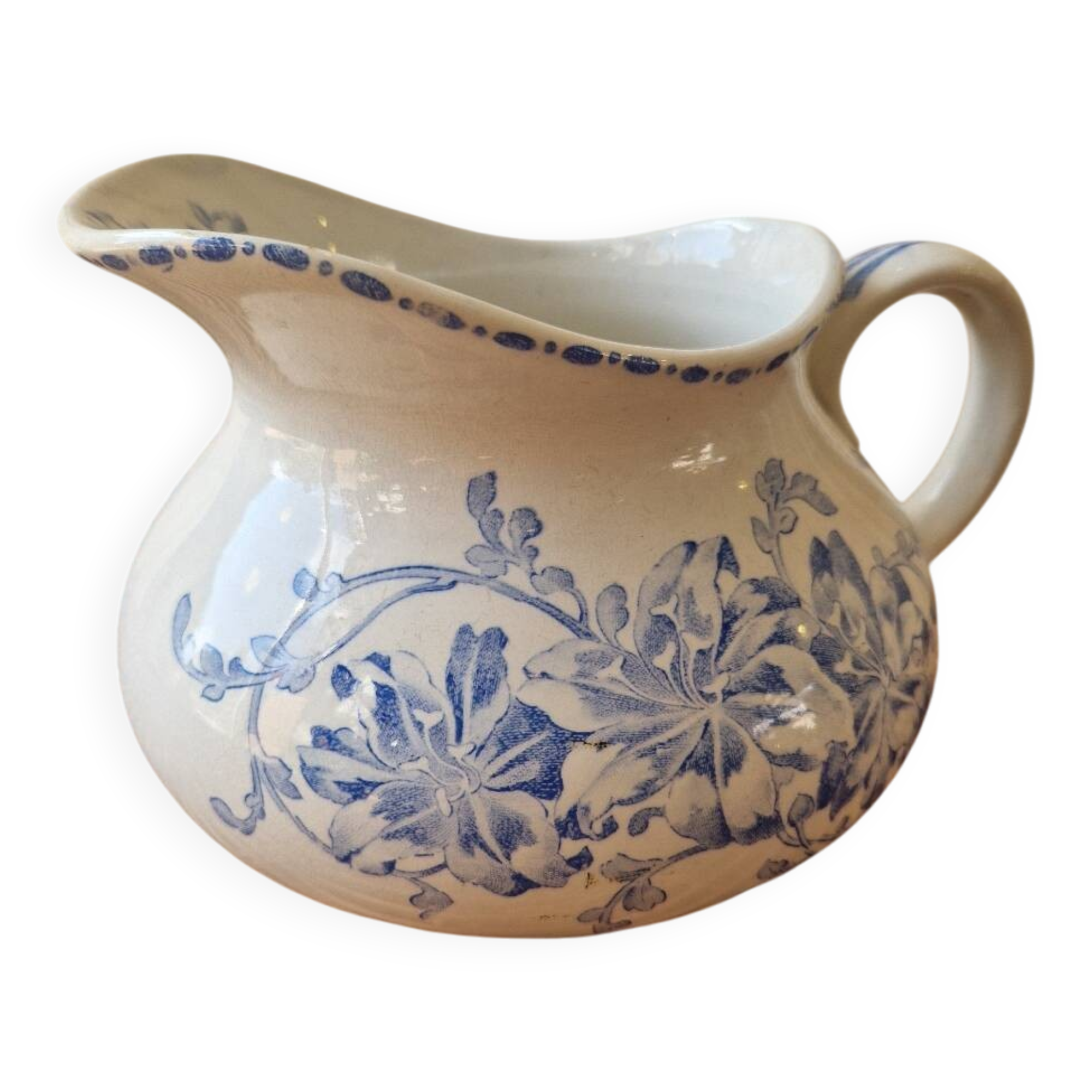 Art deco, broc pitcher iron earth bouquets creil montereau