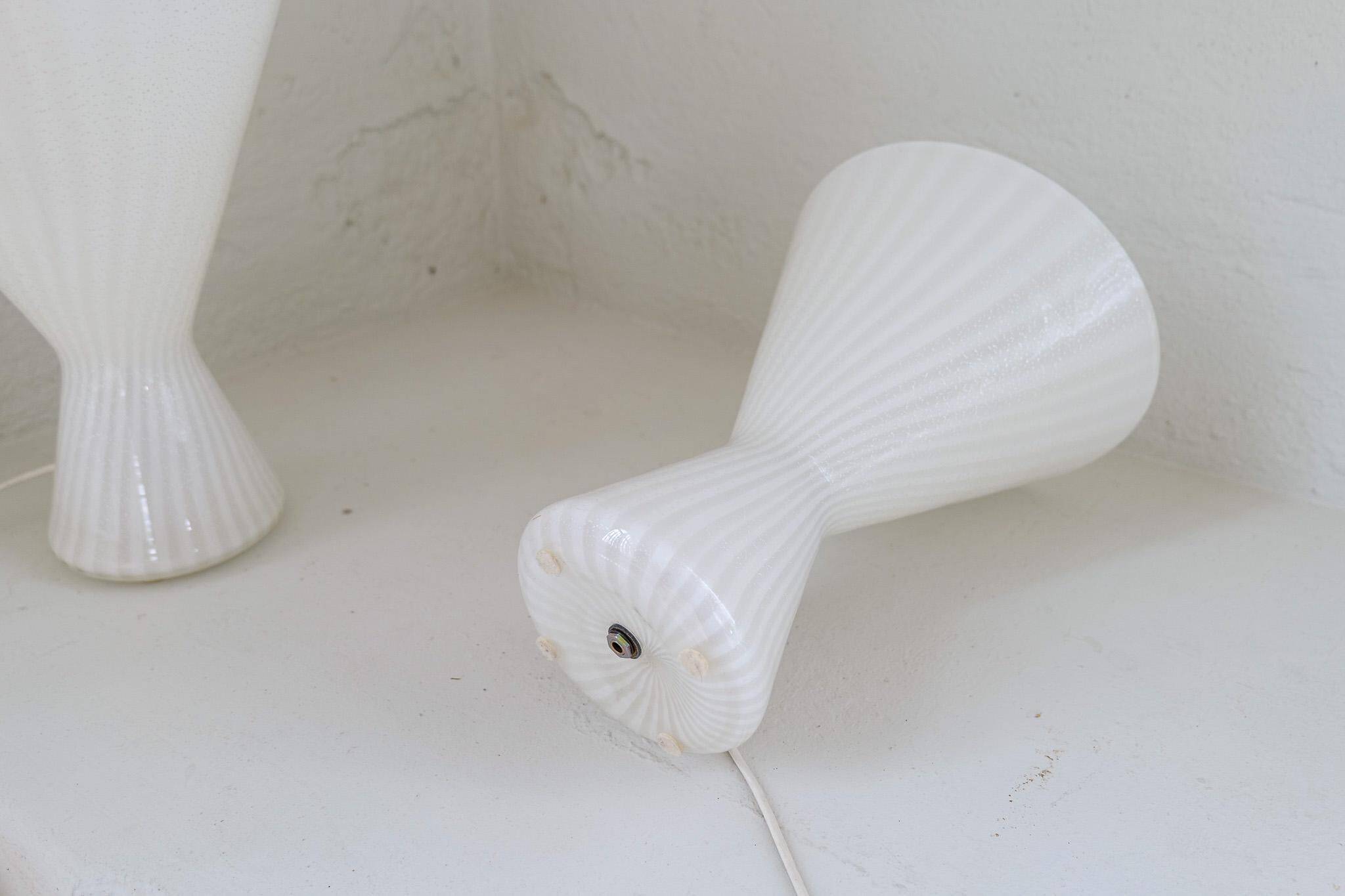 Pair of large classic white Murano table lamps from Italy, 1970s.