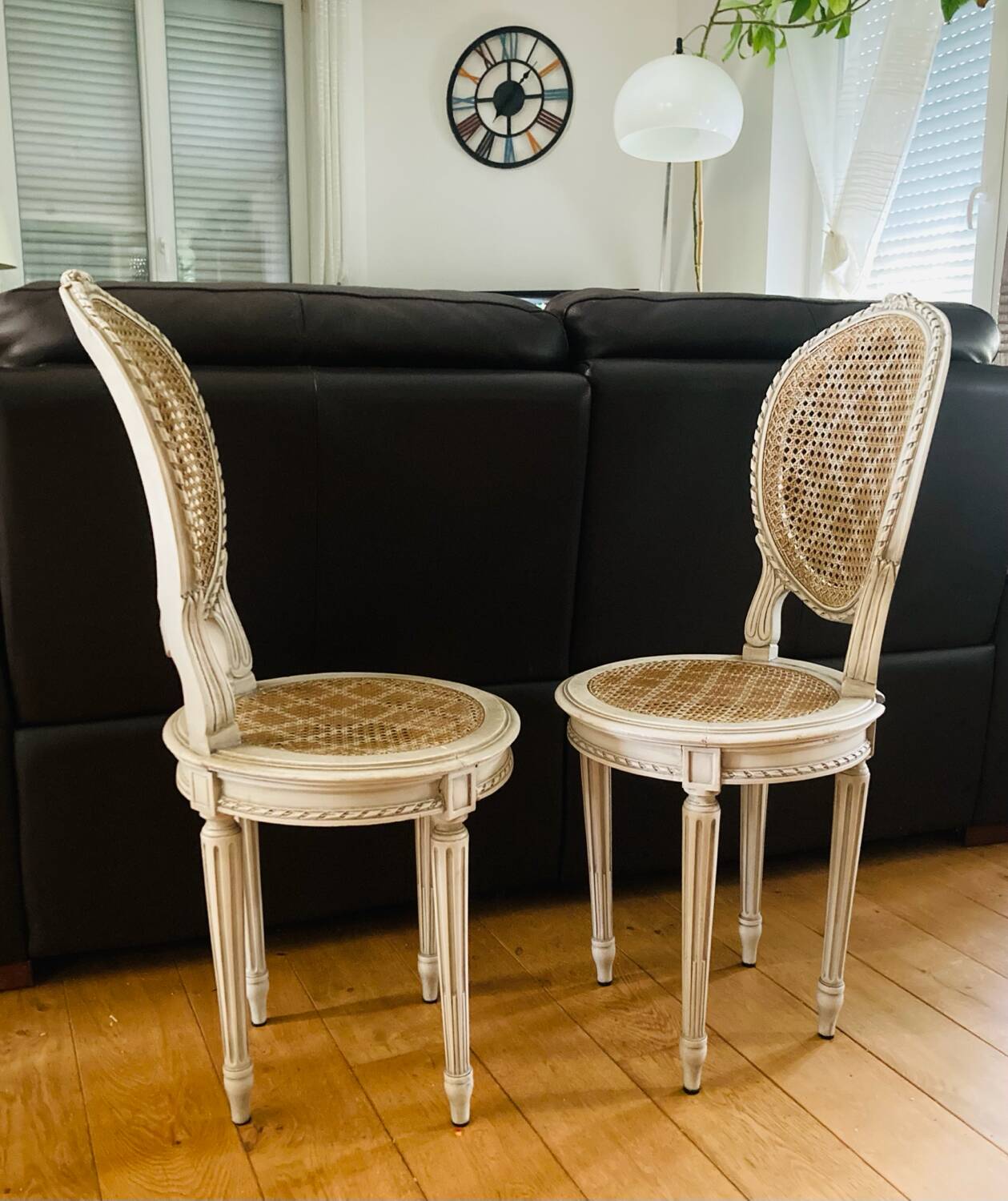 Pair of Louis XVI chairs from the late 19th century with checkerboard caning