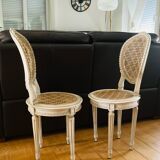 Paire de chaises Louis XVI époque fin XIXe cannages façon damiers